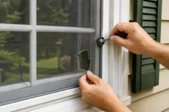 Hands patching a torn window screen