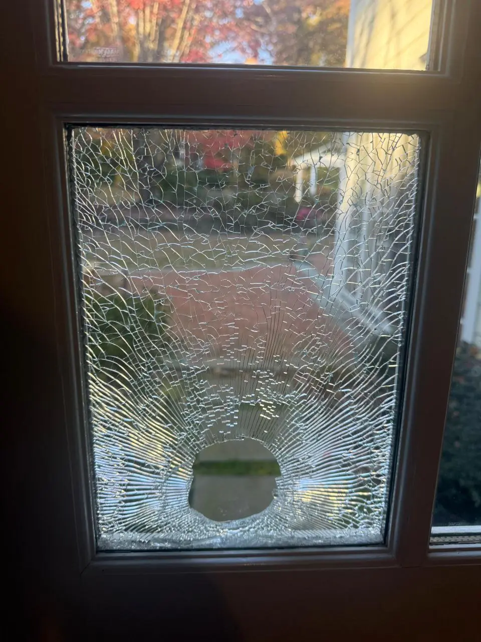 Shattered glass in a door panel